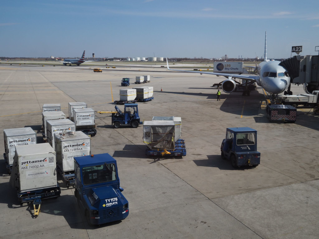 Philadelphia International Airport apron with plans and luggage